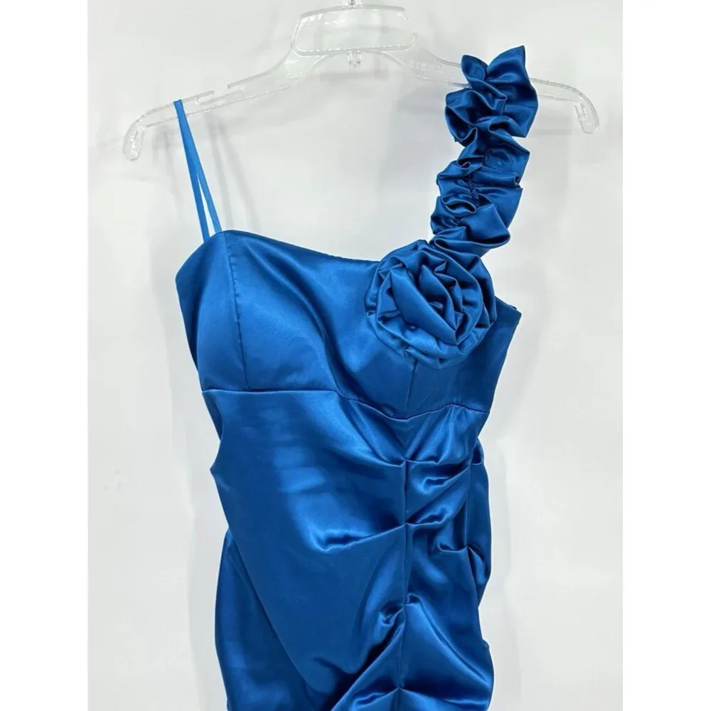 BLONDIE NITES maxi dress electric blue 7 vintage 2000s Y2K one shoulder prom - Picture 3 of 11
